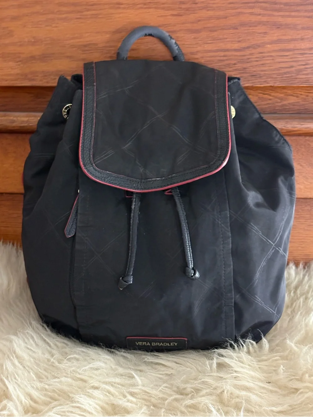 Vera Bradley ‘Preppy Polly’ Black Nylon Mini Backpack